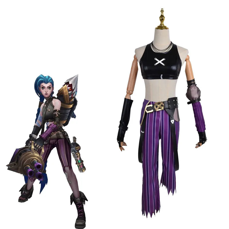 Wholesale League of Legends Crit Loli Jinx Costume High Quality LOL Arcane Anime Halloween Party Uniform Cosplay Costume