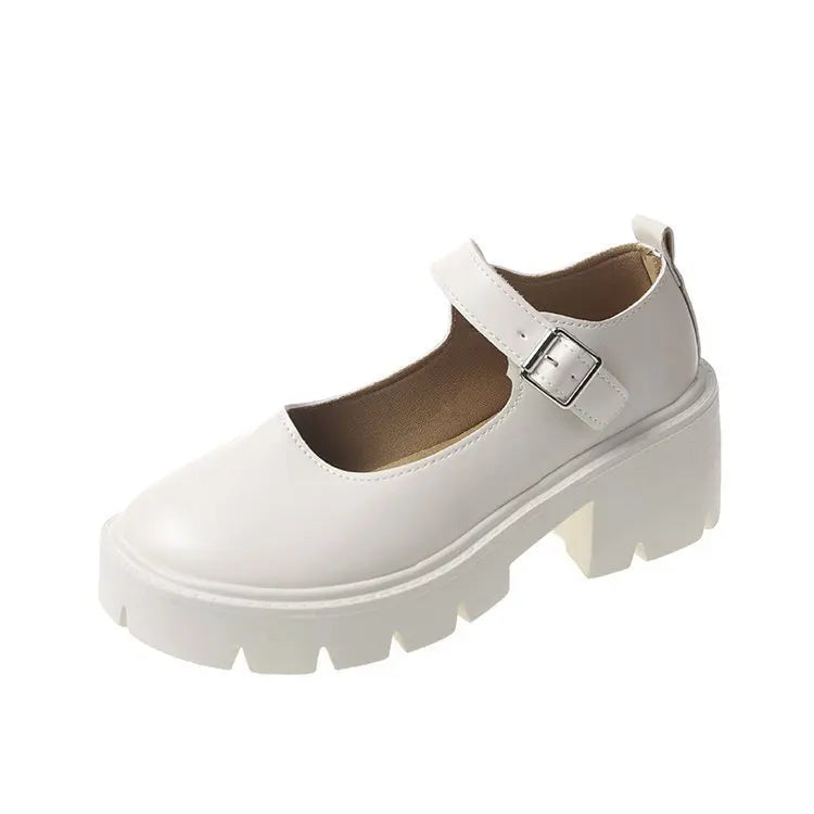2026 New Japanese Style Women Round Toe Platform Black PU Leather Student Cosplay Daily Fashion Shoes