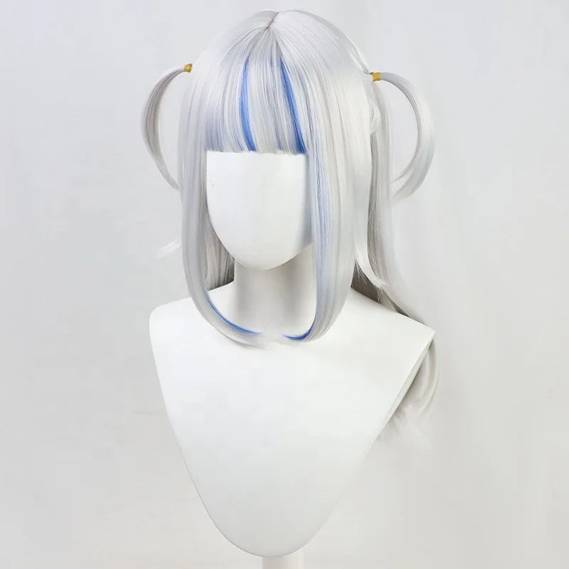 Wholesale 55cm Long Straight Silver Blue Mixed Virtual YouTuber Gawr Gura Wig Cosplay Synthetic Anime Heat Resistant Hair Wig