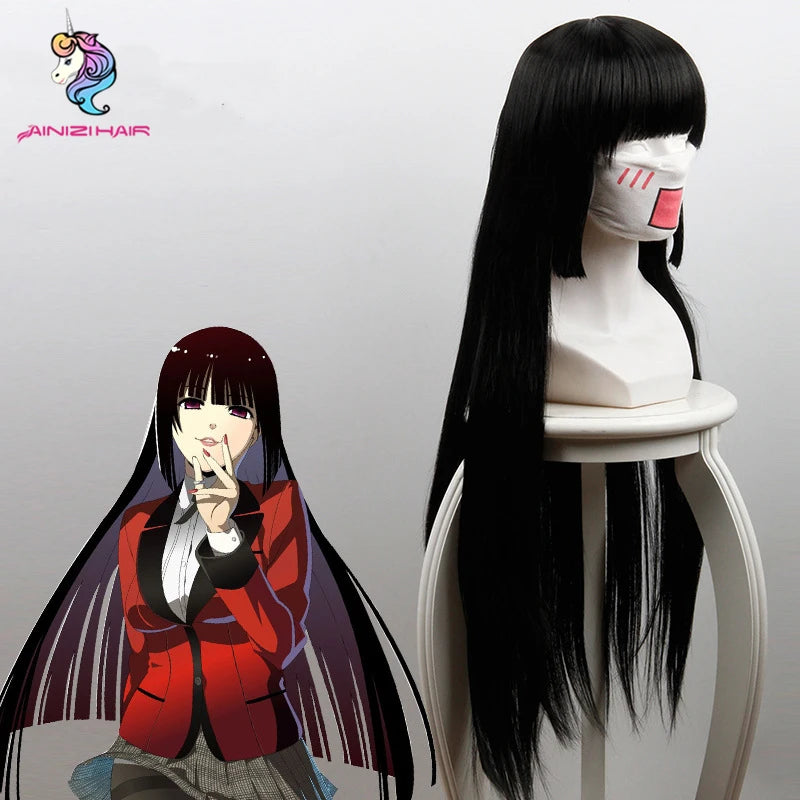 Ainizi Wholesale Black Long Straight Synthetic Kakegurui Series Role of Jabami Yumeko Japanese Anime Cosplay Wig for Girls