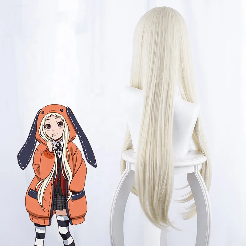 Wholesale Kakegurui Anime Wig 80cm Long Straight Beige Yomoduki Runa Wig Cosplay Synthetic Heat Resistant Hair Peluca