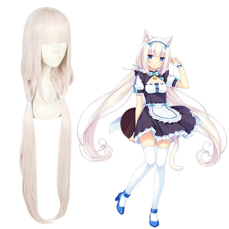 Wholesale 100cm Long Straight Cherry Pink Nekopara Vanilla Wig Synthetic Anime Cosplay Wigs With 2Ponytails CS-453B