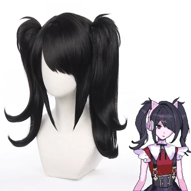 Wholesale Needy Girl Overdose Wig Cosplay With Ponytails 40cm Medium Long Black Ame Peluca Synthetic Anime Heat Resistant Hair