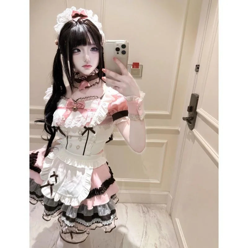 Summer New Arrival Sweet Designer Lace Patchwork Dress Bow Apron-Style Waist-Cinching Two-Piece Set Flatters Figure Dress