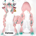 Genshin Impact Varesa Cosplay Wig 98cm Pink Green Braided Hairstyle Wig Heat Resistant Synthetic Hair Anime Cosplay Costume Wigs