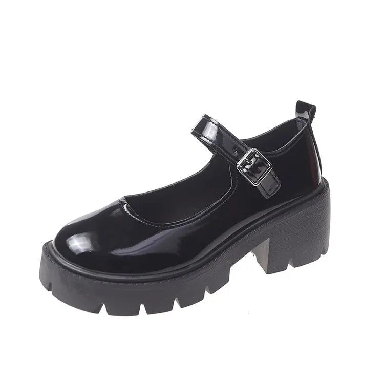 2026 New Japanese Style Women Round Toe Platform Black PU Leather Student Cosplay Daily Fashion Shoes
