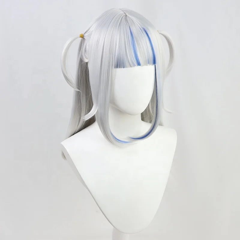Wholesale 55cm Long Straight Silver Blue Mixed Virtual YouTuber Gawr Gura Wig Cosplay Synthetic Anime Heat Resistant Hair Wig
