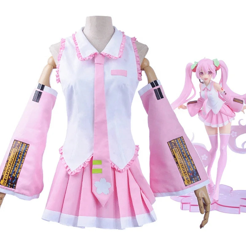 Wholesale Vocaloid Miku Cosplay Wig Costume Pink Blue Miku Anime Cosplay Outfits Halloween Party Lolita Skirt Costumes