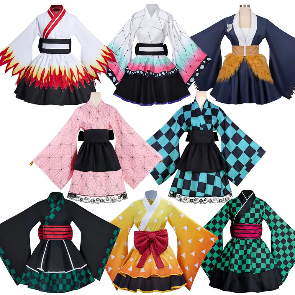 Anime Cosplay Costume Japanese Kimono Yukata Dress for Adult Women Polyester Outfit with Obi Belt ODM Design Service