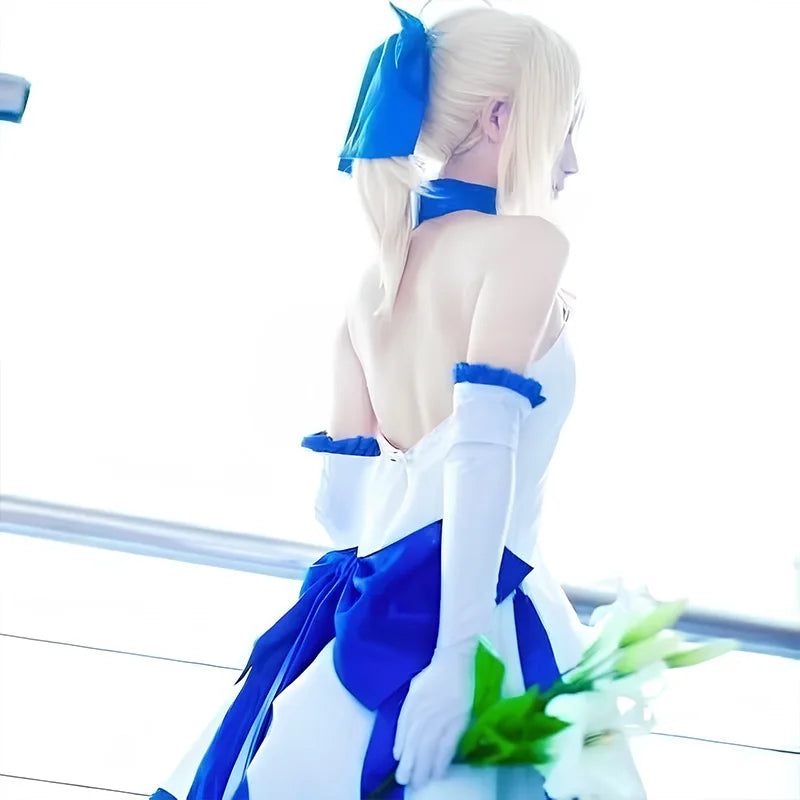 Sebaliri Women Cosplay Costume Dress Polyester Character Outfit Blue White Uniform Style for Anime Event Performance