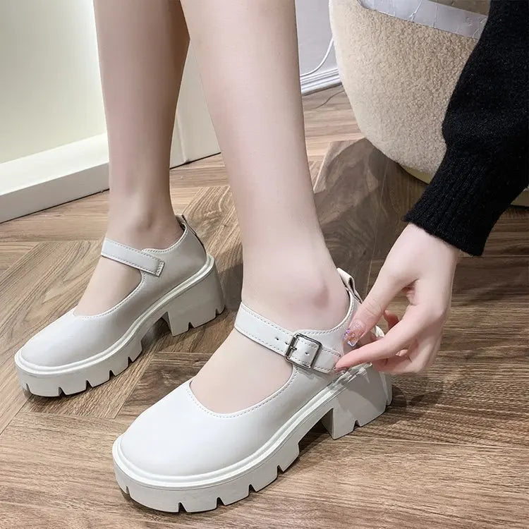 2026 New Japanese Style Women Round Toe Platform Black PU Leather Student Cosplay Daily Fashion Shoes