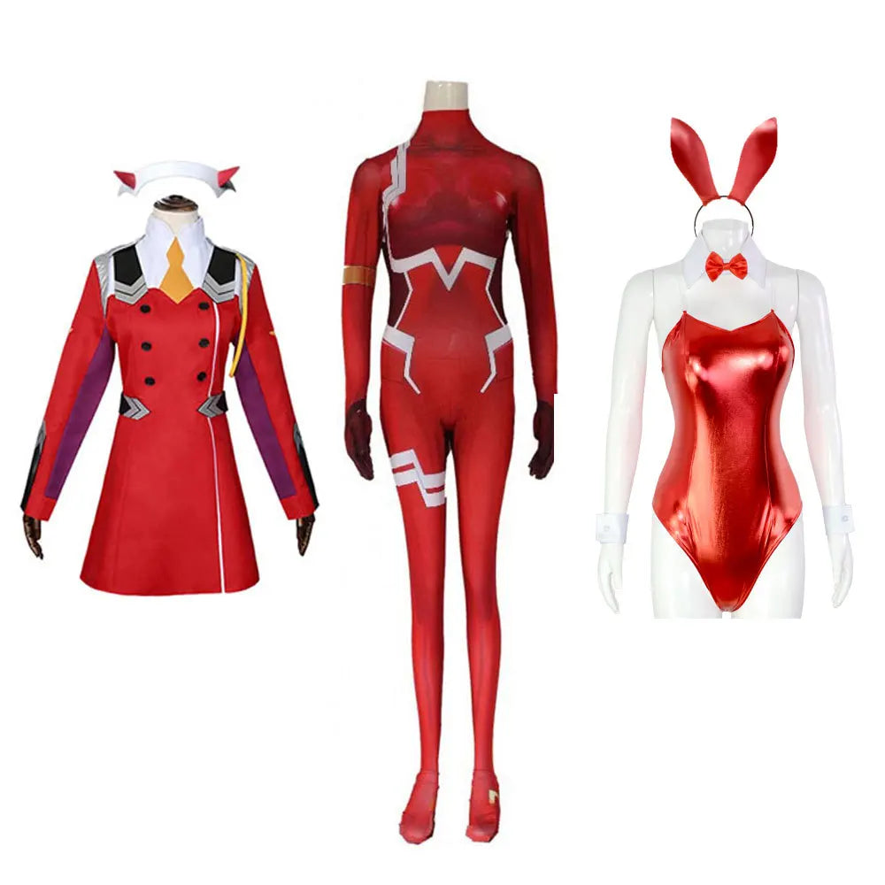 Darling in the Franxx 02 Zero Two Cosplay Costume for Women Halloween Costume Wig Christmas Carnival Tight 3D Printing Bodysuit