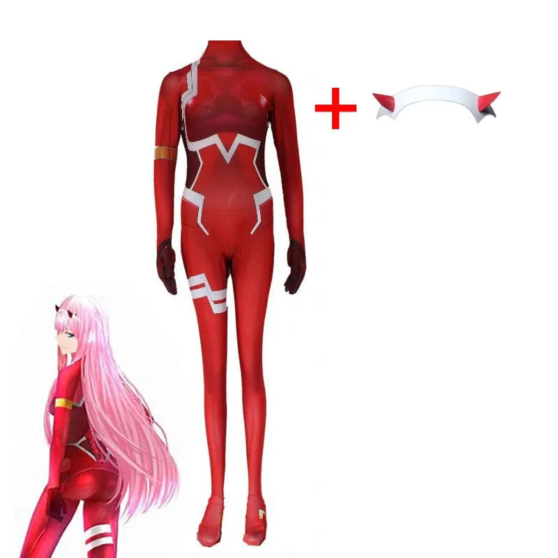 Darling in the Franxx 02 Zero Two Cosplay Costume for Women Halloween Costume Wig Christmas Carnival Tight 3D Printing Bodysuit