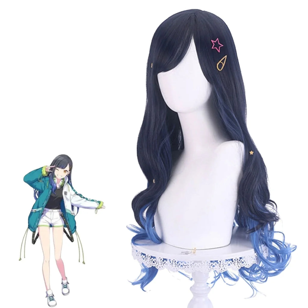 Mengtong Wholesale Anime Cosplay Synthetic Wig Long Curly Blue Body Wave Machine Made Technique