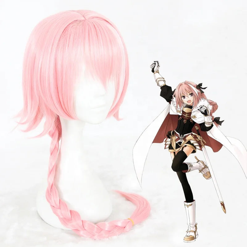 Wholesale Long Pink Wig Cosplay 80cm Fate/Apocrypha Astolfo Wig Synthetic Heat Resistant Anime Cosplay Hair Wigs