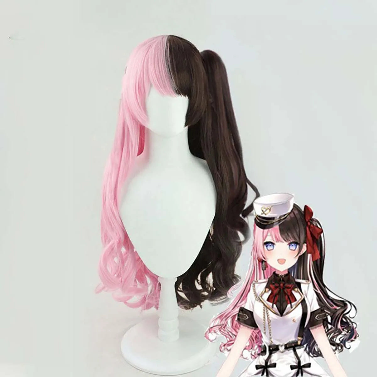 Women Virtual YouTuber VTuber Hinano Tachibana Cosplay Long Half Pink Half Black Heat Resistant Hair Wigs IDOL-019