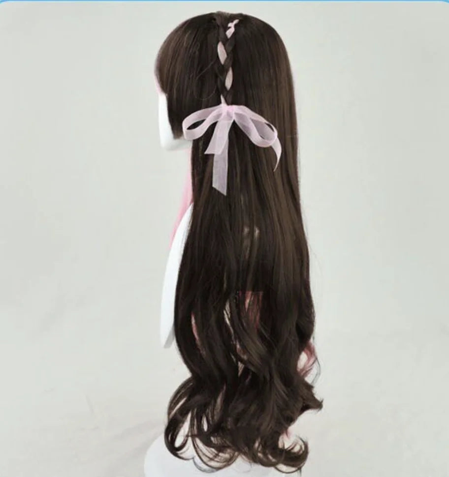 Women Virtual YouTuber VTuber Hinano Tachibana Cosplay Long Half Pink Half Black Heat Resistant Hair Wigs IDOL-019