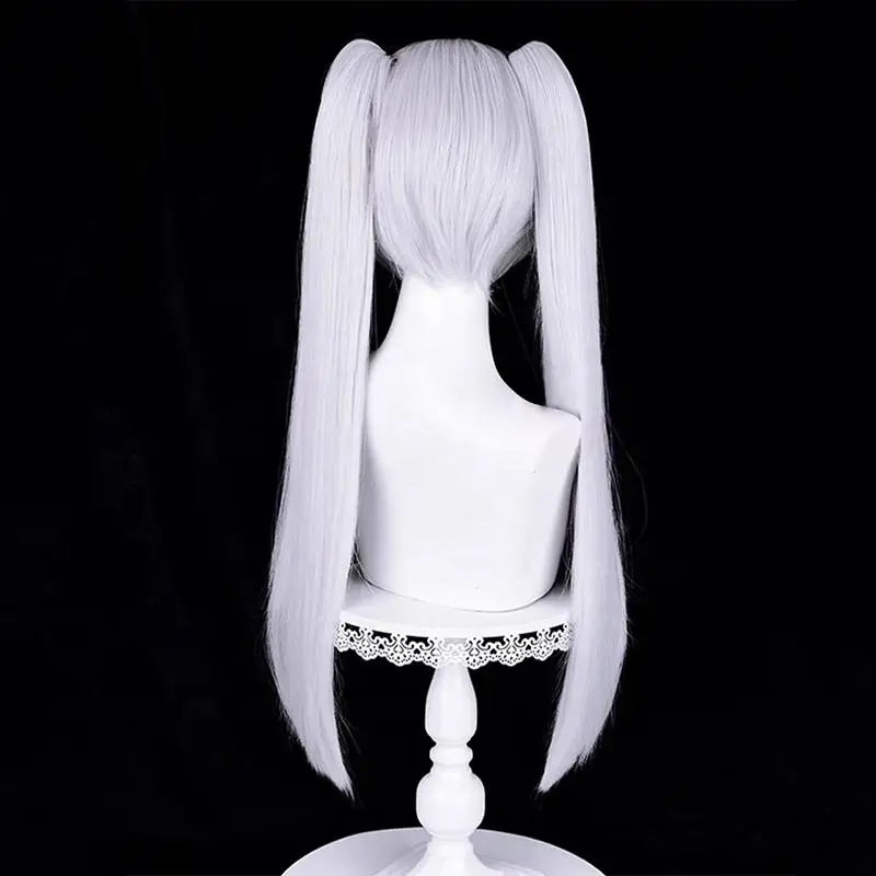 Wholesale Huayi 70cm Long Straight Silver White Frieren at the Funeral Anime Wig Synthetic Cosplay Two Ponytails Women Adults