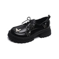 Elegant British & Korean Style Women's Light Single Leather Shoe Lace-Up Loafers with Pointed & Cute Butterfly Design for School
