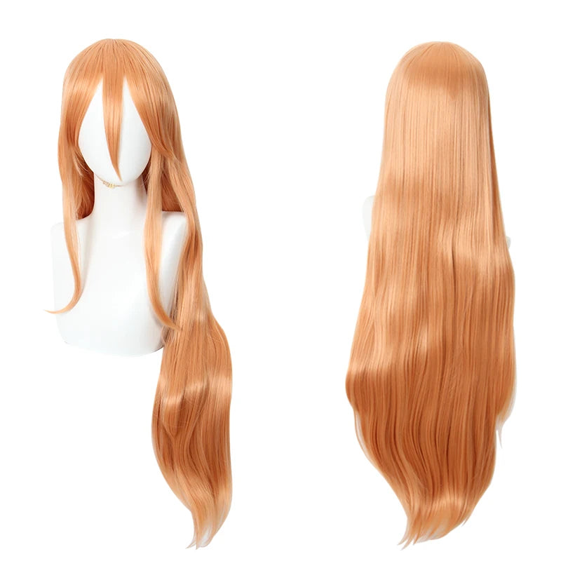 Wholesale Chainsaw Man Anime Wig 90cm Long Dark Orange Power Wig Cosplay Synthetic Heat Resistant Hair Peluca
