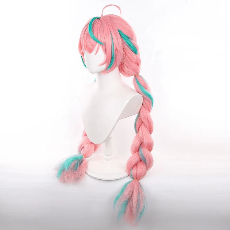 Wholesale Genshin Impact Cosplay 100cm Long Pink Blue Mixed Varesa Wig Synthetic Anime Hair Wig With Two Braids for Party
