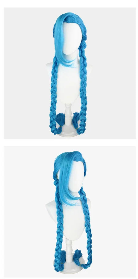 High Quality 120cm 47'' Long Straight Blue League of Legends Game Jinx Wig Cosplay Synthetic Hair Wigs