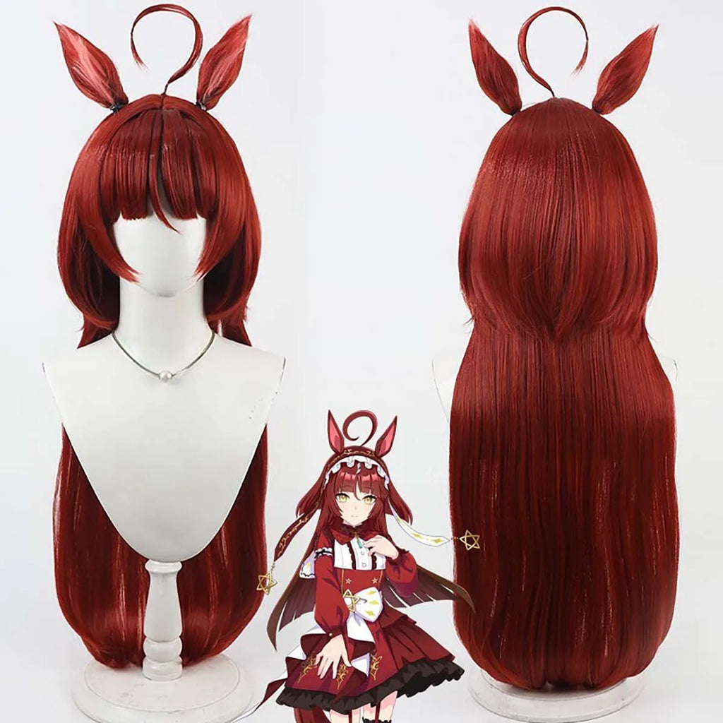 Women Game Pretty Derby Red Desire Cosplay Heat Resistant Fiber Wig With Ears GAHC-017