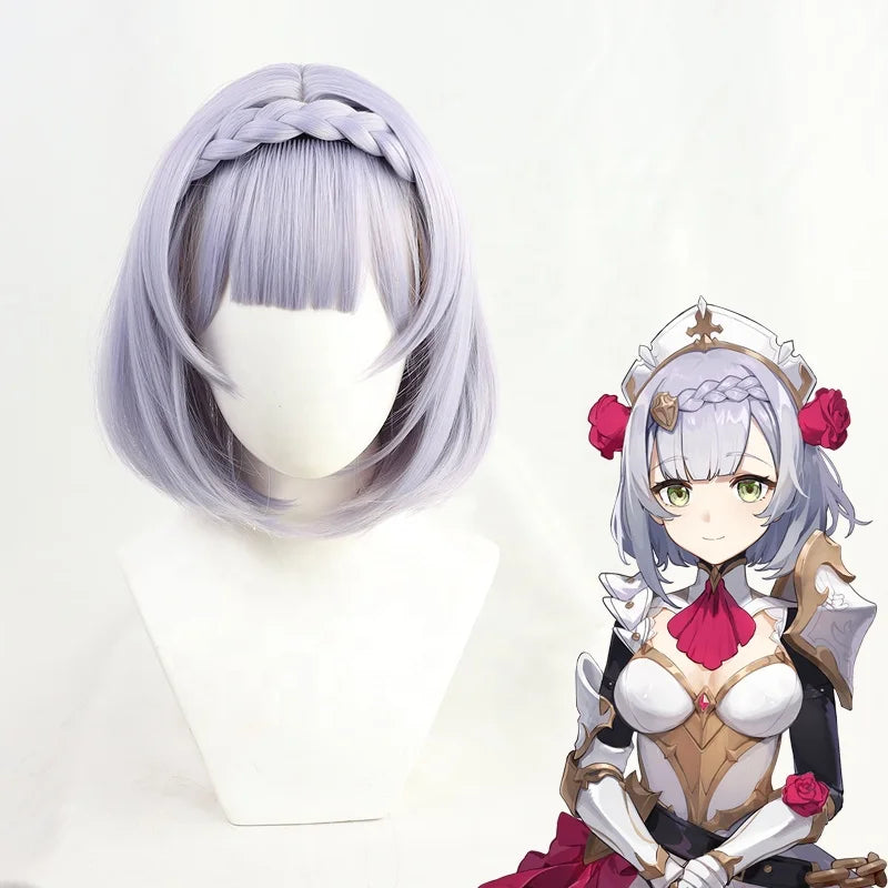 Wholesale 35cm Short Light Purple Noelle Wig Cosplay Genshin Impact Anime Peluca Synthetic Heat Resistant Hair Wigs