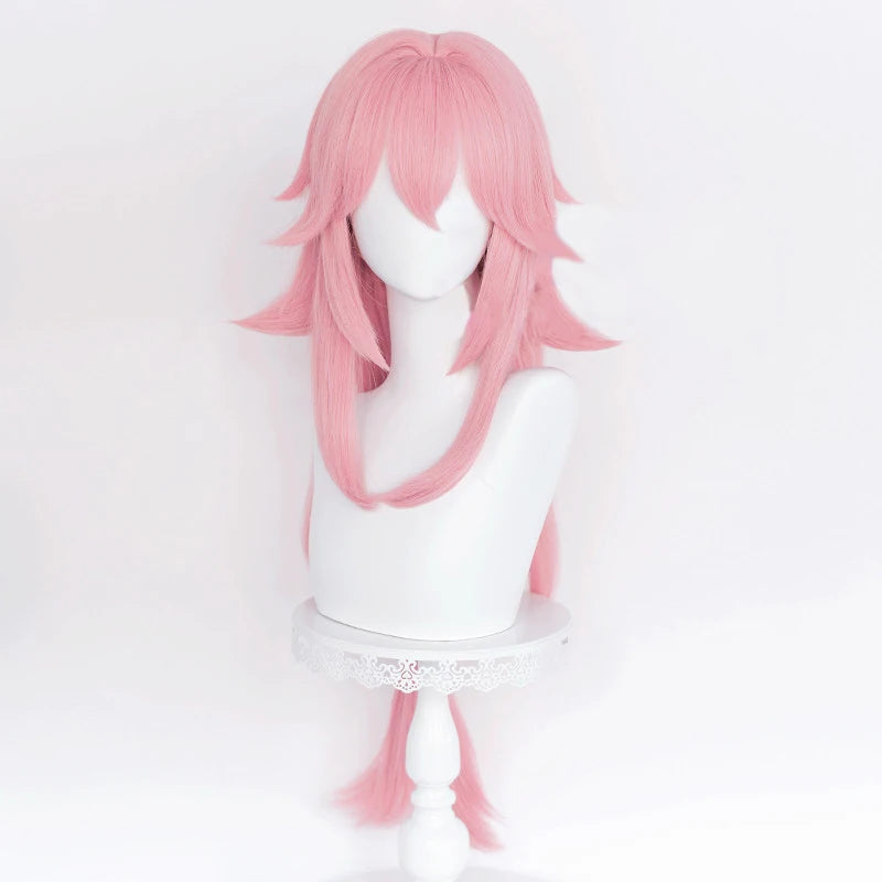 Wholesale 85cm Long Modern Curly Pink Genshin Impact Anime Yaemiko Wig Cosplay Synthetic Halloween Party Heat Resistant Hair Wig