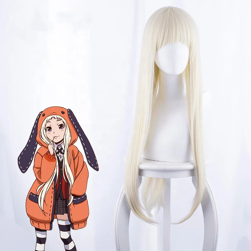 Wholesale Kakegurui Anime Wig 80cm Long Straight Beige Yomoduki Runa Wig Cosplay Synthetic Heat Resistant Hair Peluca