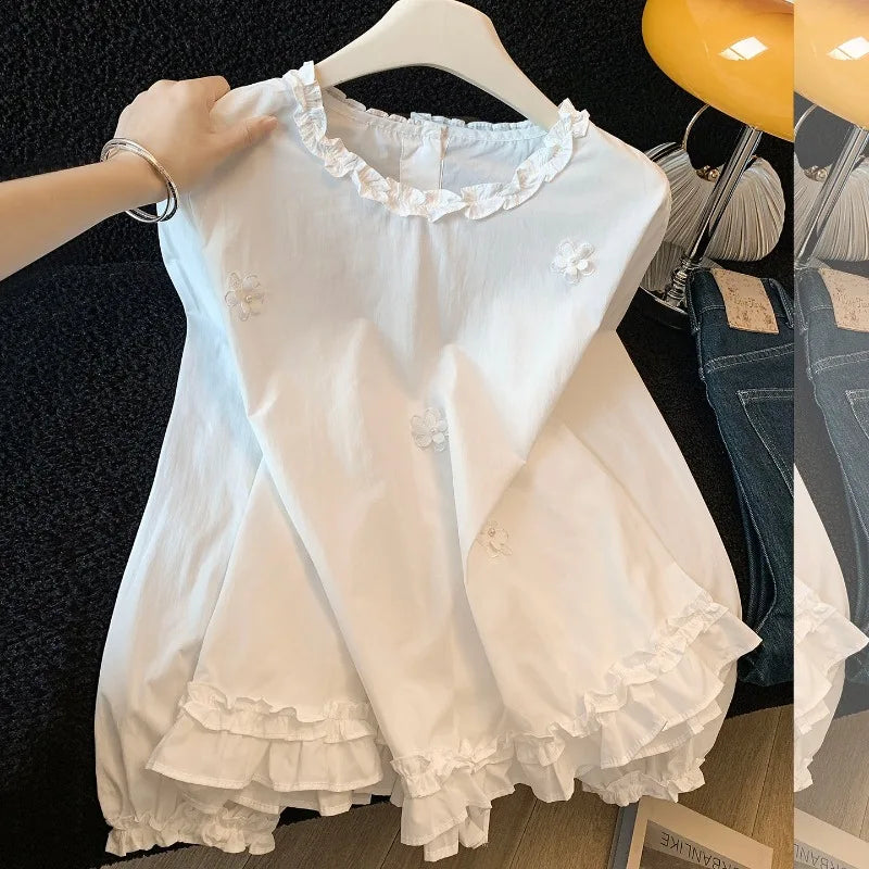 Boutique Wholesale 2026 Spring New Fashionable French Round Neck Casual Loose and Versatile Women's Shirt