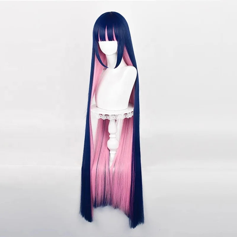 Wholesale Stocking Anime Wig Cosplay 120cm Long Straight Blue Pink Mixed Synthetic Stocking Anarchy Cosplay Wig for Party