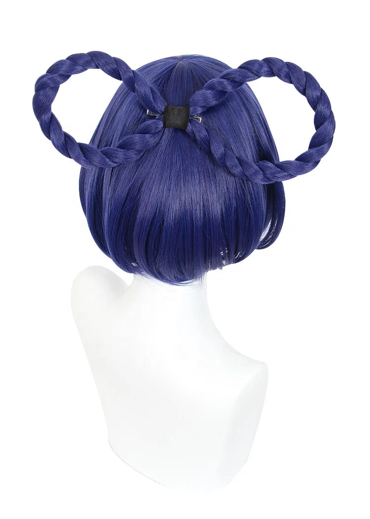 Wholesale Genshin Impact Anime Peluca 30cm Short Blue Purple Mixed Xiangling Wig Cosplay Synthetic Braided Hair Wig