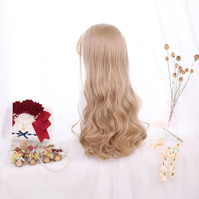 Wholesale Heat Resistant Wig Cosplay 65cm Long Wave Dark Blonde Anime Peluca Synthetic Halloween Princess Lolita Wig
