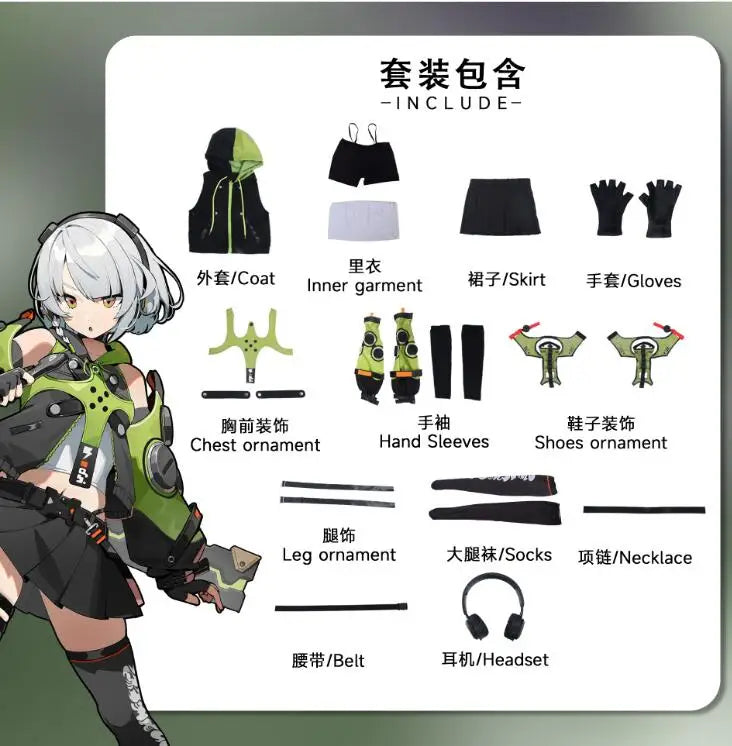 Anby Demara Cosplay Costume Zenless Zone Zero Outfit Green Dress Full Set Halloween