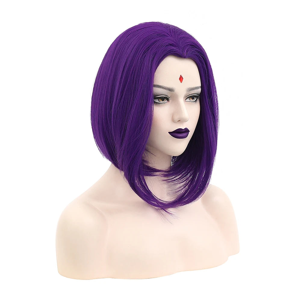 Ainizi Purple bob Middle Part Raven Cosplay Wig From New Teen Titans for Halloween