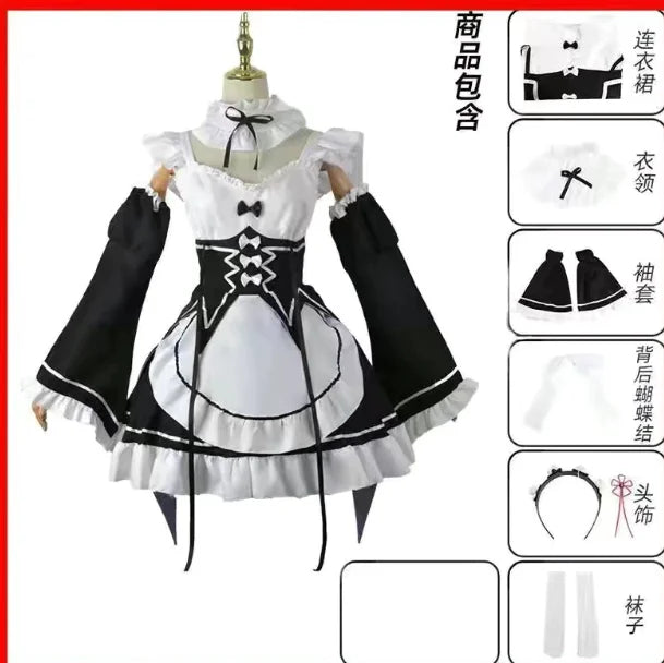 Rem Ram Maid Cosplay Costumes Re:Zero Kara Hajimeru Isekai Seikatsu Kawaii Cos Dresses Re Life in a Different World Anime Maid