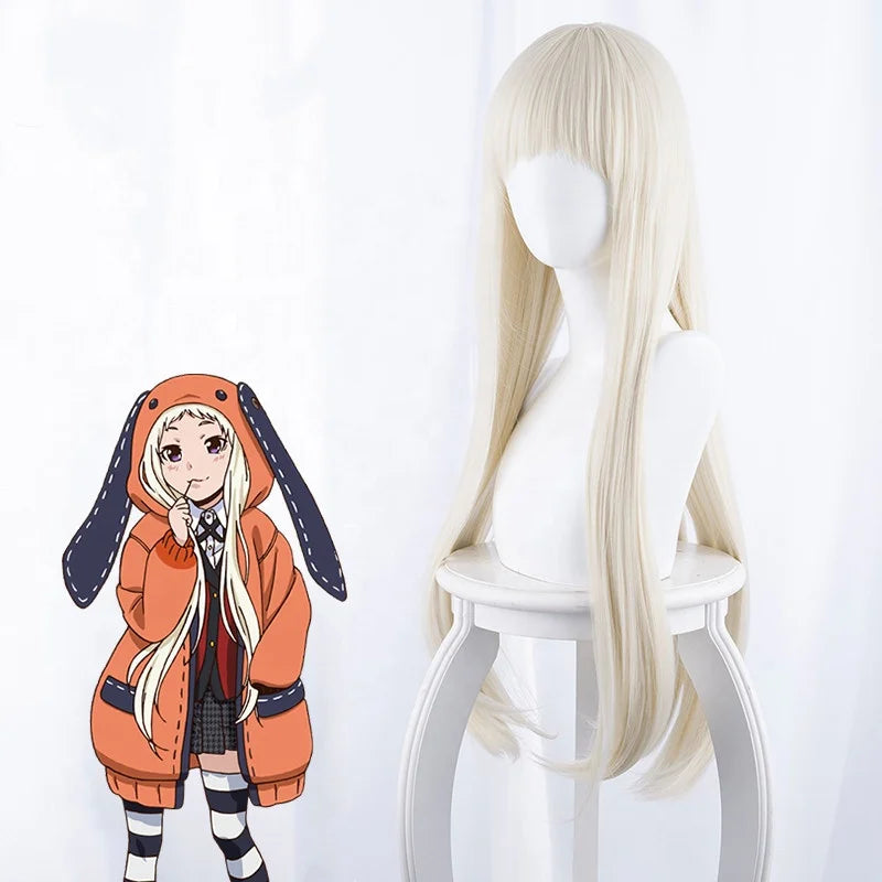Wholesale Kakegurui Anime Wig 80cm Long Straight Beige Yomoduki Runa Wig Cosplay Synthetic Heat Resistant Hair Peluca