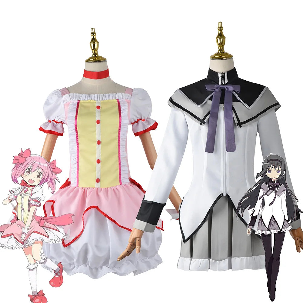 Anime Magical Girl Puella Magi Madoka Magica Cosplay Costume Set Akemi Homura Kaname Madoka Wig Battle Suit Dress Skirt