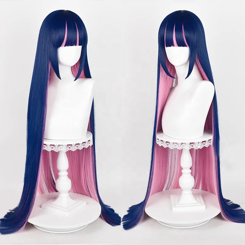 Wholesale Stocking Anime Wig Cosplay 120cm Long Straight Blue Pink Mixed Synthetic Stocking Anarchy Cosplay Wig for Party