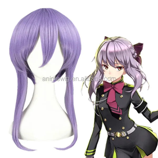 Cheap Wholesale Seraph of the End Anime Wig 40cm Short Light Purple Hiiragi Shinoa Cosplay Wig Synthetic Halloween Party Wig
