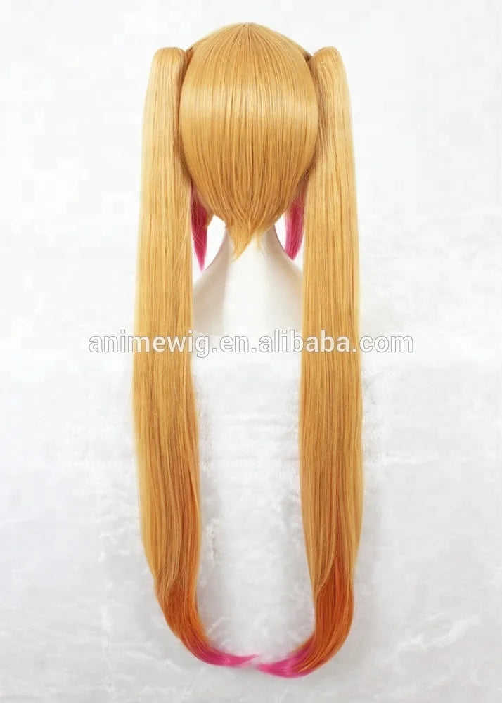 Kobayashi Maid Dragon Tohru Cosplay Wig 100cm Long Straight Blonde Mixed Synthetic Anime Hair Wig With Two Ponytails