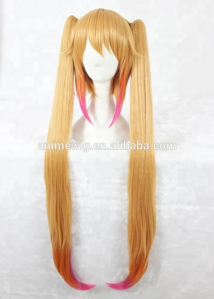 Kobayashi Maid Dragon Tohru Cosplay Wig 100cm Long Straight Blonde Mixed Synthetic Anime Hair Wig With Two Ponytails