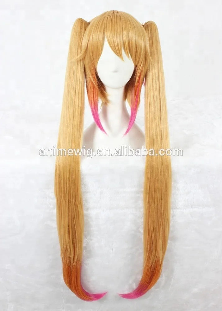 Kobayashi Maid Dragon Tohru Cosplay Wig 100cm Long Straight Blonde Mixed Synthetic Anime Hair Wig With Two Ponytails