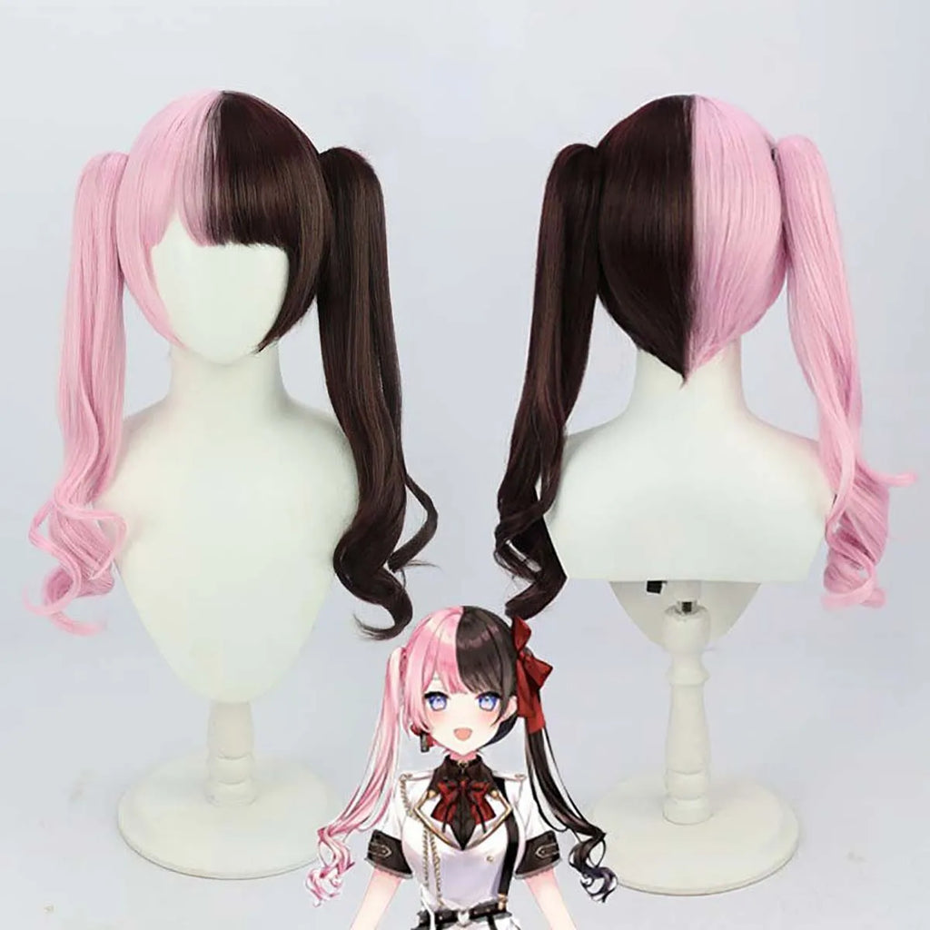 Women Virtual YouTuber VTuber Hinano Tachibana Cosplay Long Half Pink Half Black Heat Resistant Hair Wigs IDOL-019