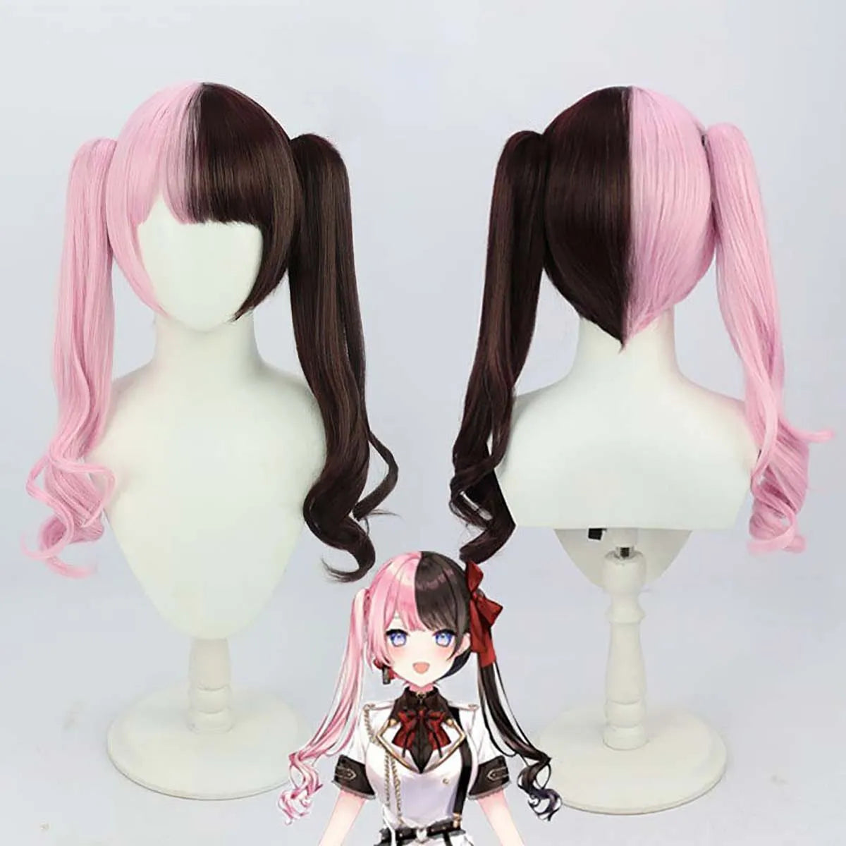 Women Virtual YouTuber VTuber Hinano Tachibana Cosplay Long Half Pink Half Black Heat Resistant Hair Wigs IDOL-019