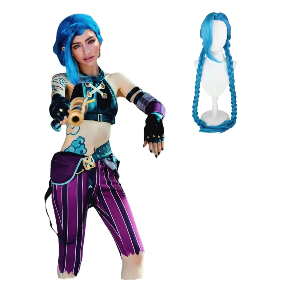 Wholesale League of Legends Crit Loli Jinx Costume High Quality LOL Arcane Anime Halloween Party Uniform Cosplay Costume