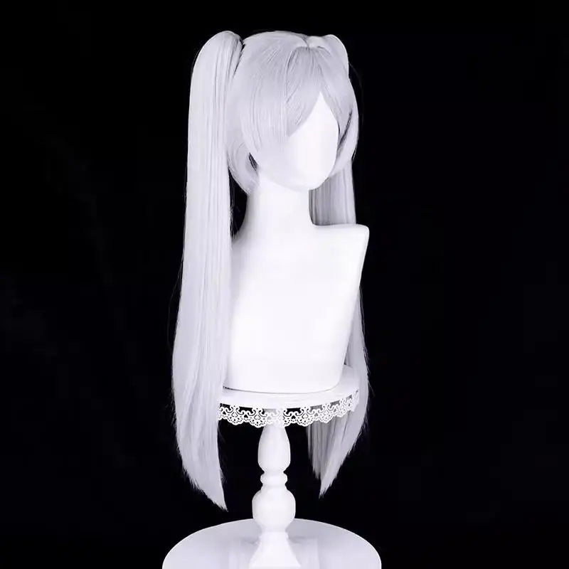 Wholesale Huayi 70cm Long Straight Silver White Frieren at the Funeral Anime Wig Synthetic Cosplay Two Ponytails Women Adults