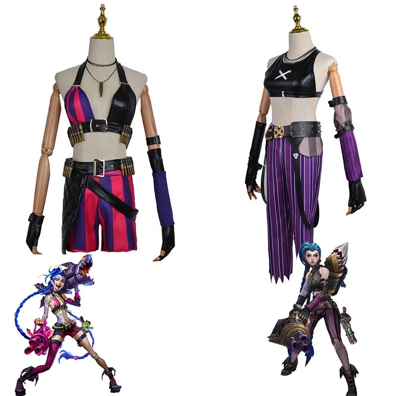 Wholesale League of Legends Crit Loli Jinx Costume High Quality LOL Arcane Anime Halloween Party Uniform Cosplay Costume