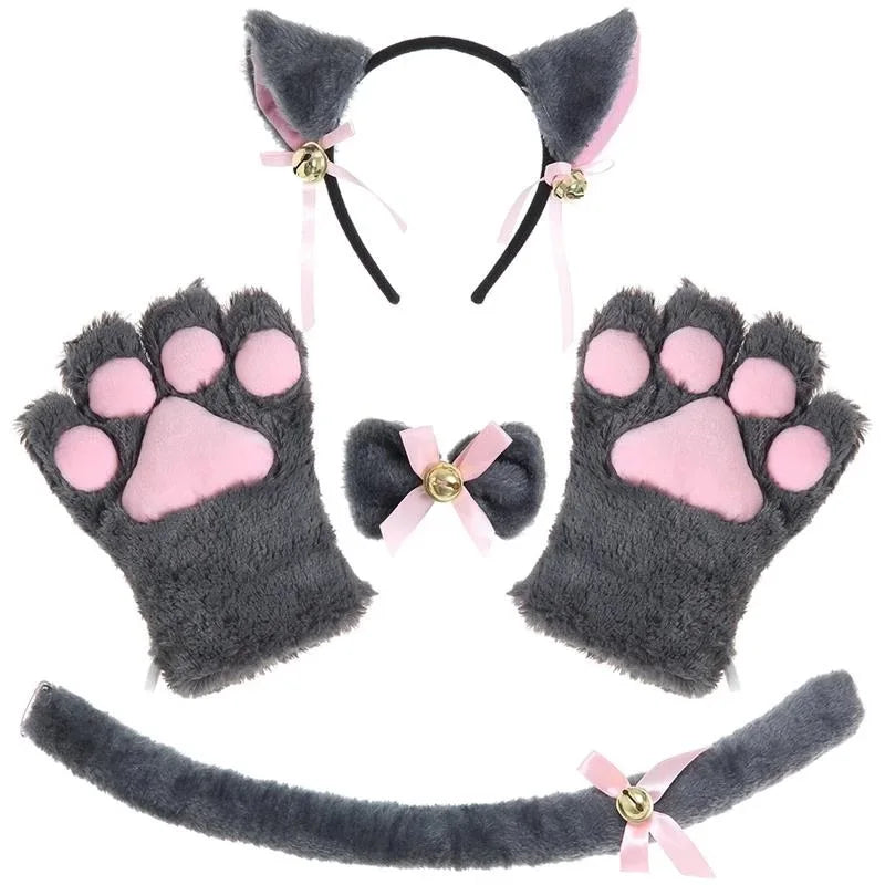 Kids Adult Halloween Cosplay Cute Cat Role Play Costume Kitten Tail Ear Collar Claw Glove Anime Gothic Suit